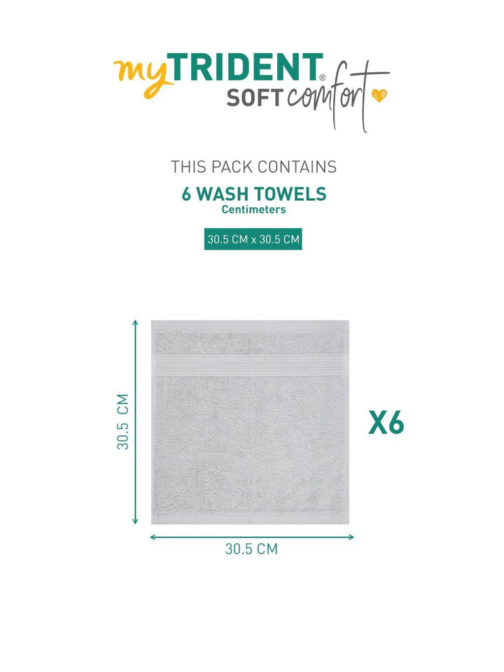 MYTRIDENT Grey 6 Pieces Cotton Soft Comfort 500 GSM Reversible Face Towel