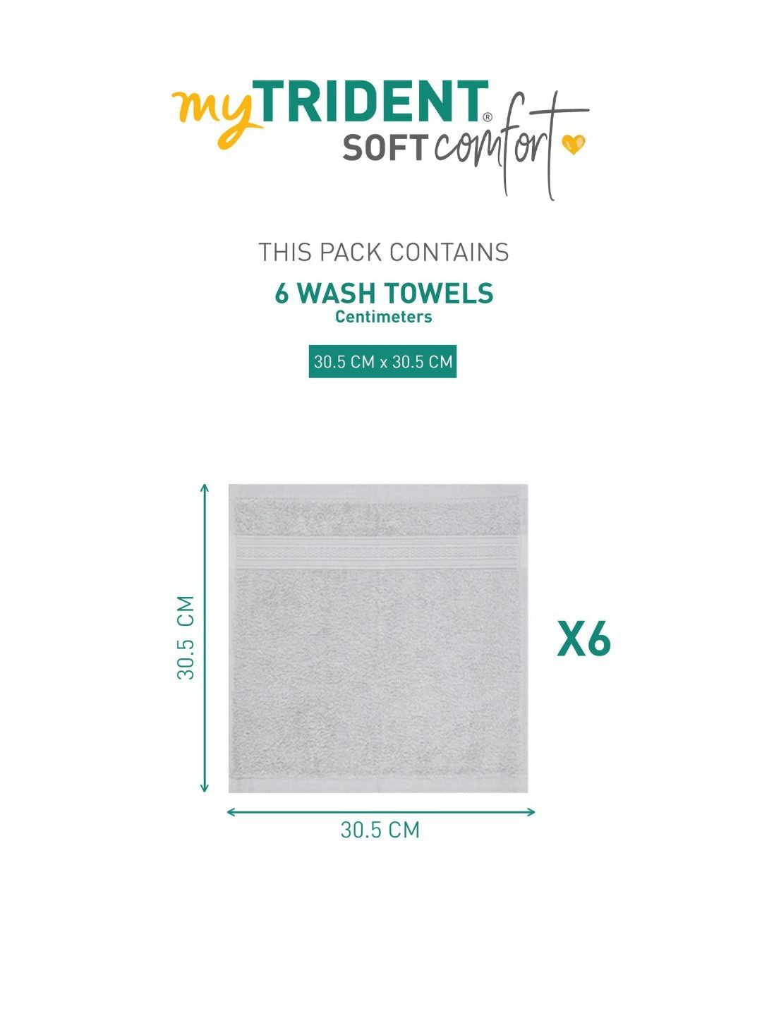 MYTRIDENT Grey 6 Pieces Cotton Soft Comfort 500 GSM Reversible Face Towel