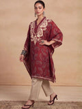 House of Chikankari Women Paisley Printed Thread Work Crepe Kaftan Kurta