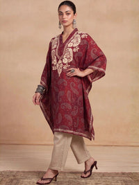 House of Chikankari Women Paisley Printed Thread Work Crepe Kaftan Kurta