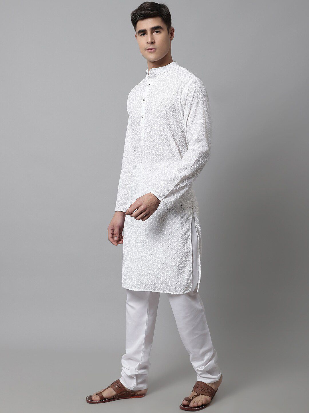 Jompers Ethnic Motifs Embroidered Regular Chikankari Pure Cotton Kurta with Churidar
