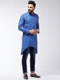SOJANYA Lelaki Blue Printed Cotton Linen Kurta Lurus