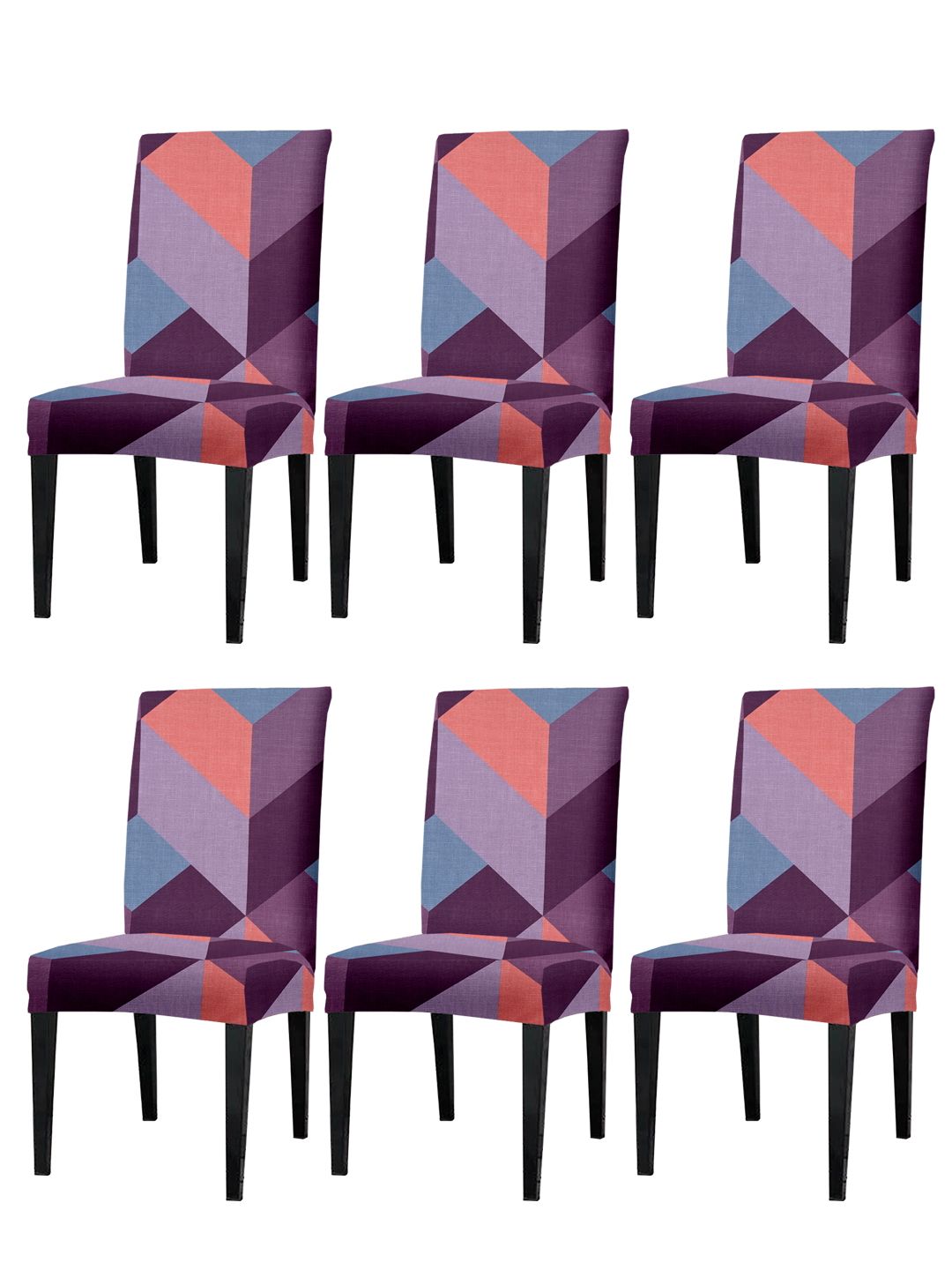 Cortina Purple & Blue 6-Pieces Geometric Printed Super Stretchable Chair Covers