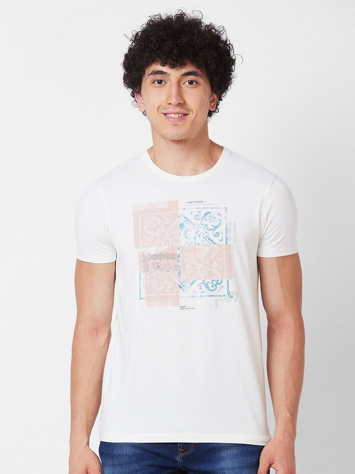 SPYKAR Round Neck Short Sleeves Printed Slim Fit Cotton T-shirt