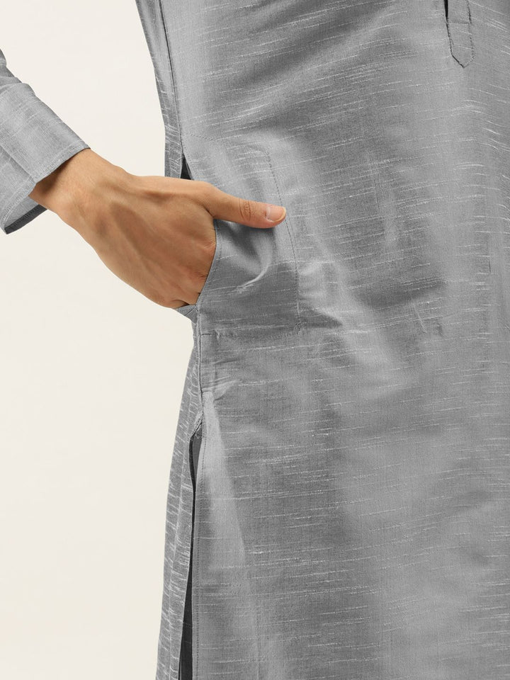 SOJANYA Men Grey Kurta with Churidar And Nehru Jacket
