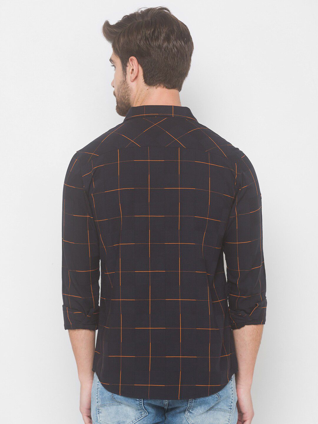SPYKAR Men Black Windowpane Checks Checked Pure Cotton Casual Shirt