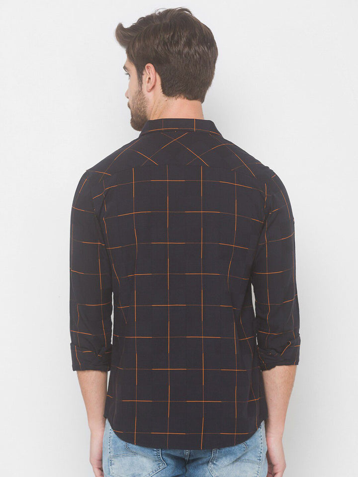 SPYKAR Men Black Windowpane Checks Checked Pure Cotton Casual Shirt