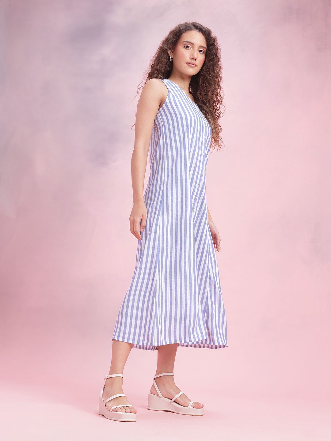 DressBerry Striped A-Line Midi Dress