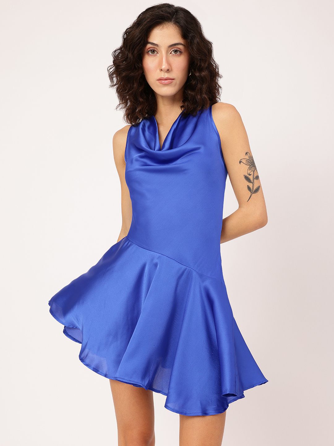 DressBerry Nostalgia Nights Box Pleats Satin Drop-Waist Mini Dress