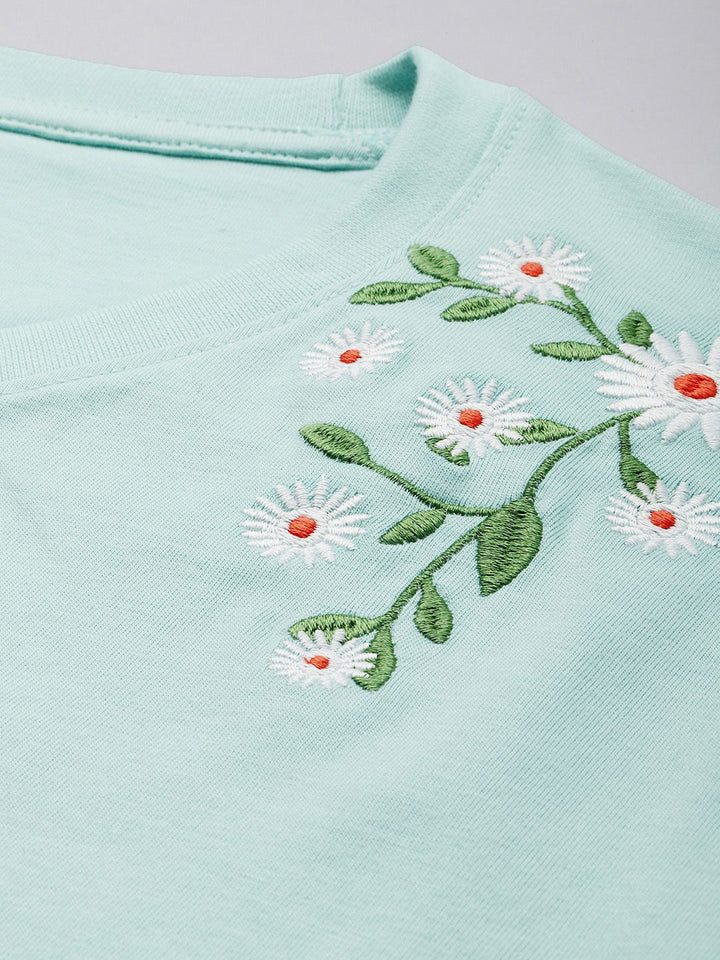 DILLINGER Women Boxy Regular Embroidery Crew Neck Tshirt