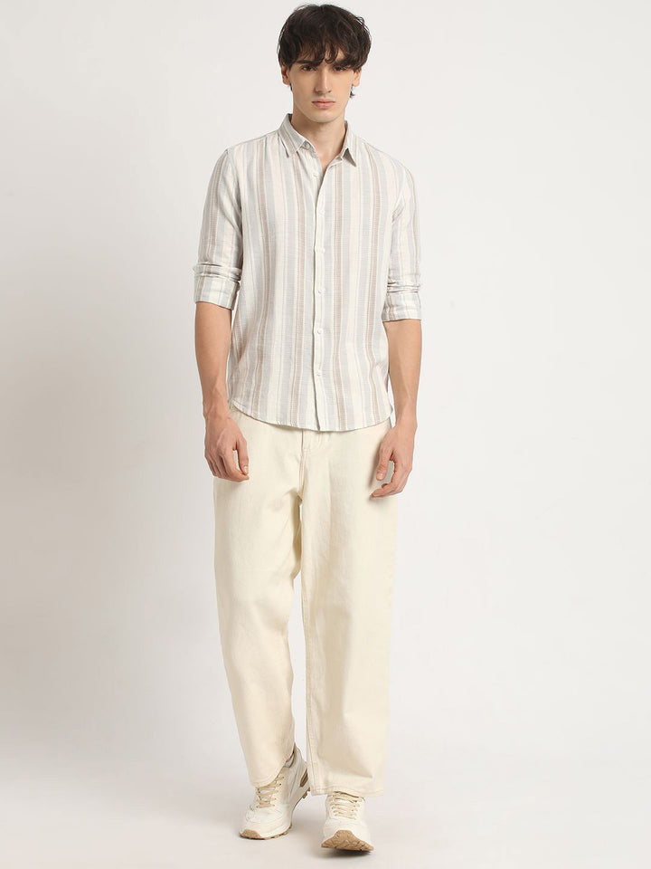 THE BEAR HOUSE Men's Striped Slim Fit Casual Shirt
