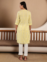 W Wanita Kurta Cotton Printed Geometric Kuning