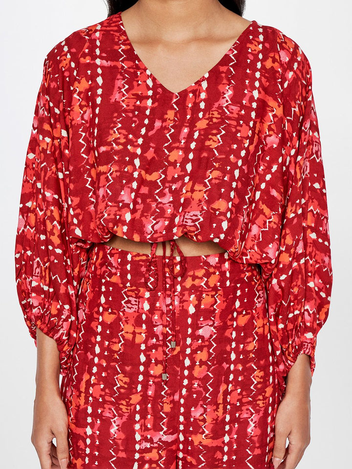 Global Desi Printed V-Neck Crop Top With Palazzos