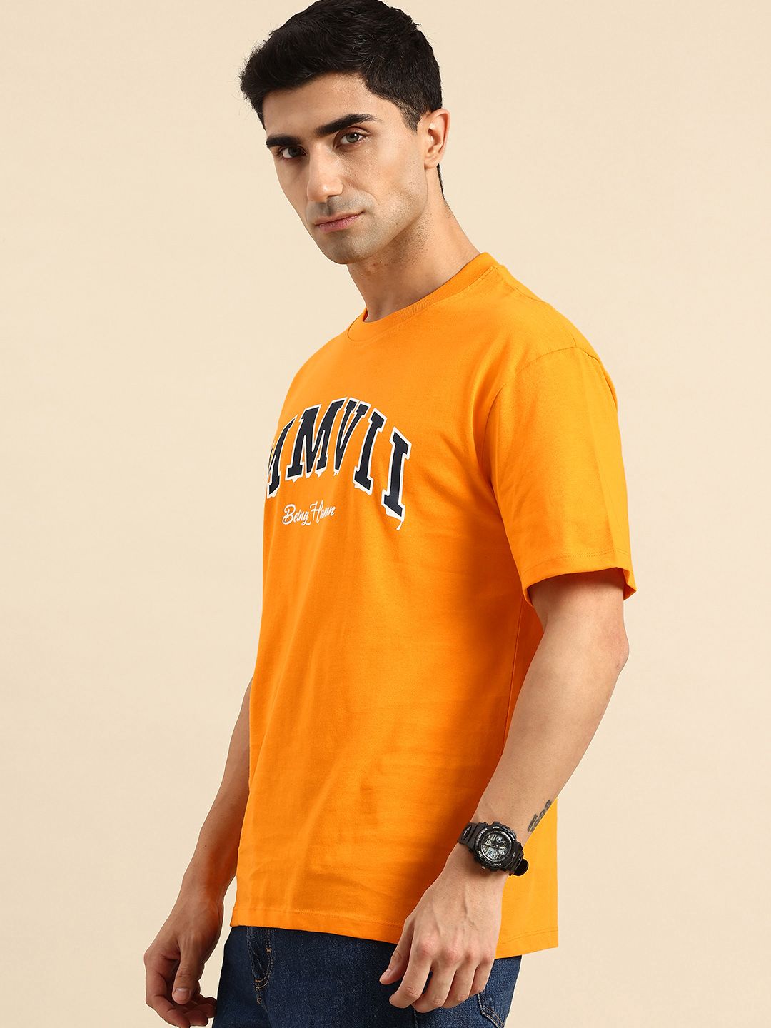 Being Human Pure Cotton Typography Printed Relaxed Fit T-shirt