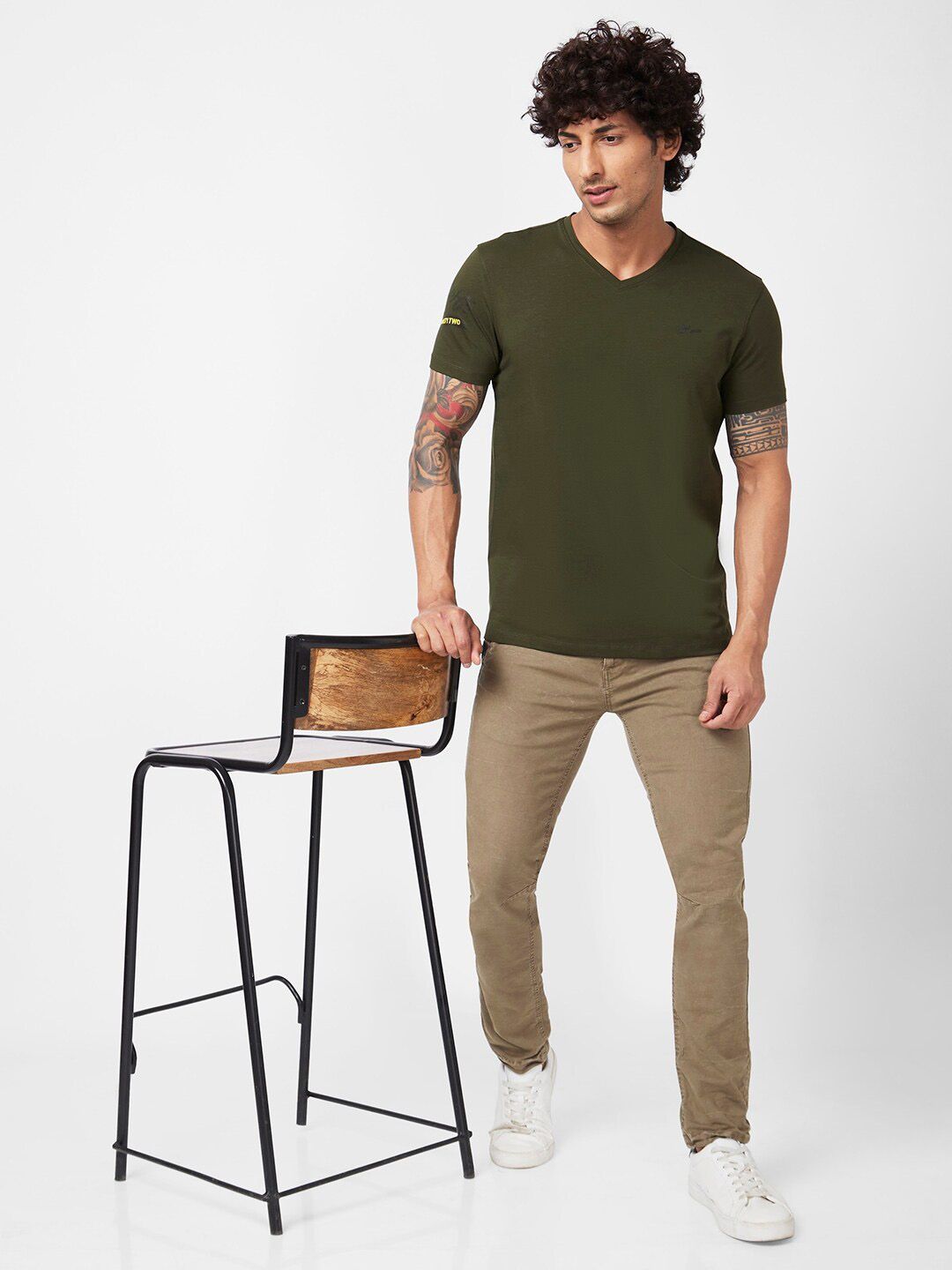 SPYKAR V-Neck Slim Fit Cotton T-shirt