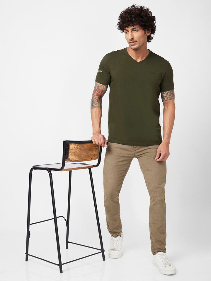 SPYKAR V-Neck Slim Fit Cotton T-shirt