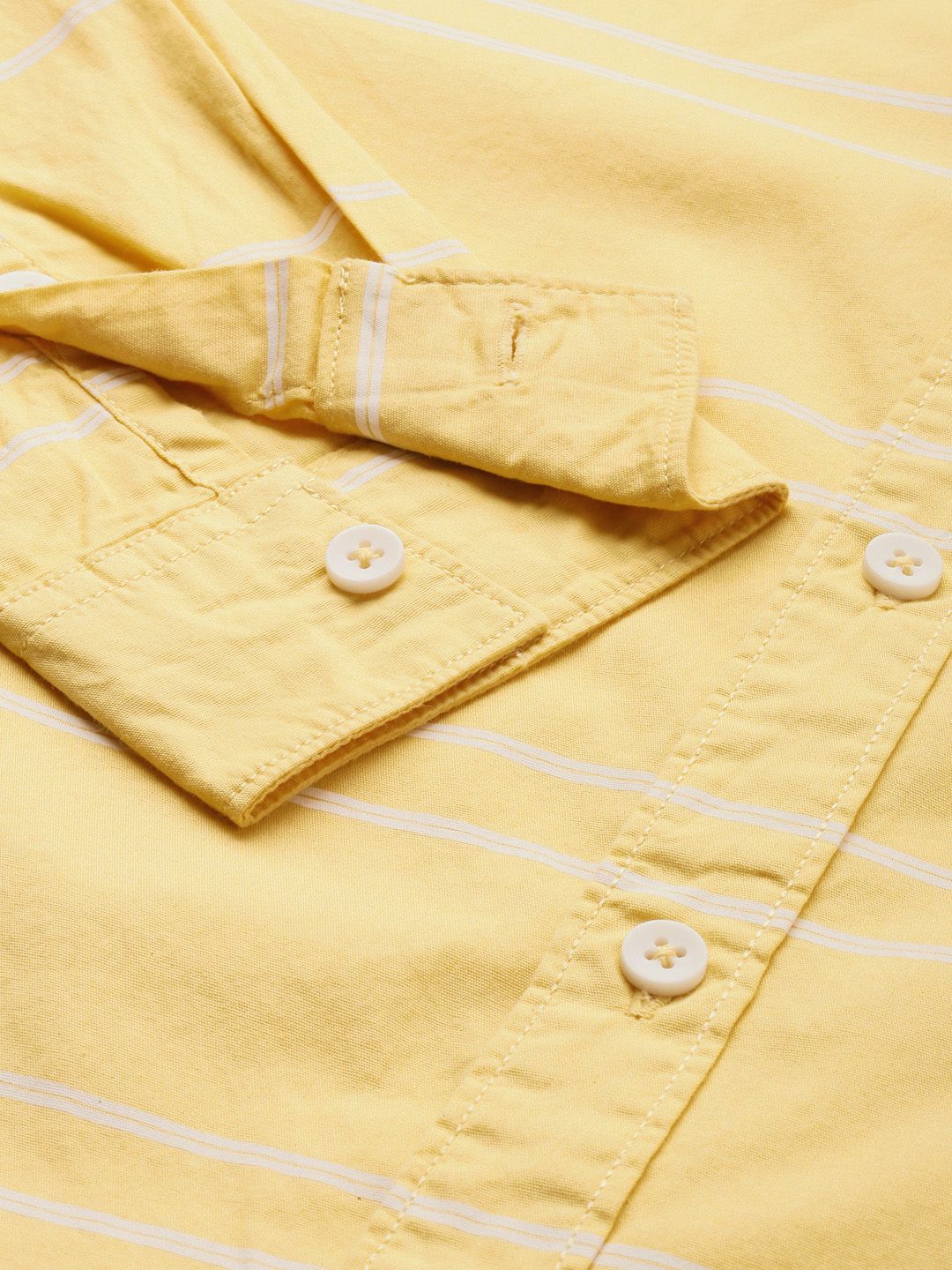 The Indian Garage Co Men Yellow & White Horizontal Striped Pure Cotton Casual Shirt