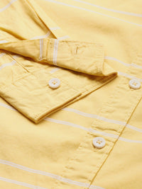 The Indian Garage Co Men Yellow & White Horizontal Striped Pure Cotton Casual Shirt