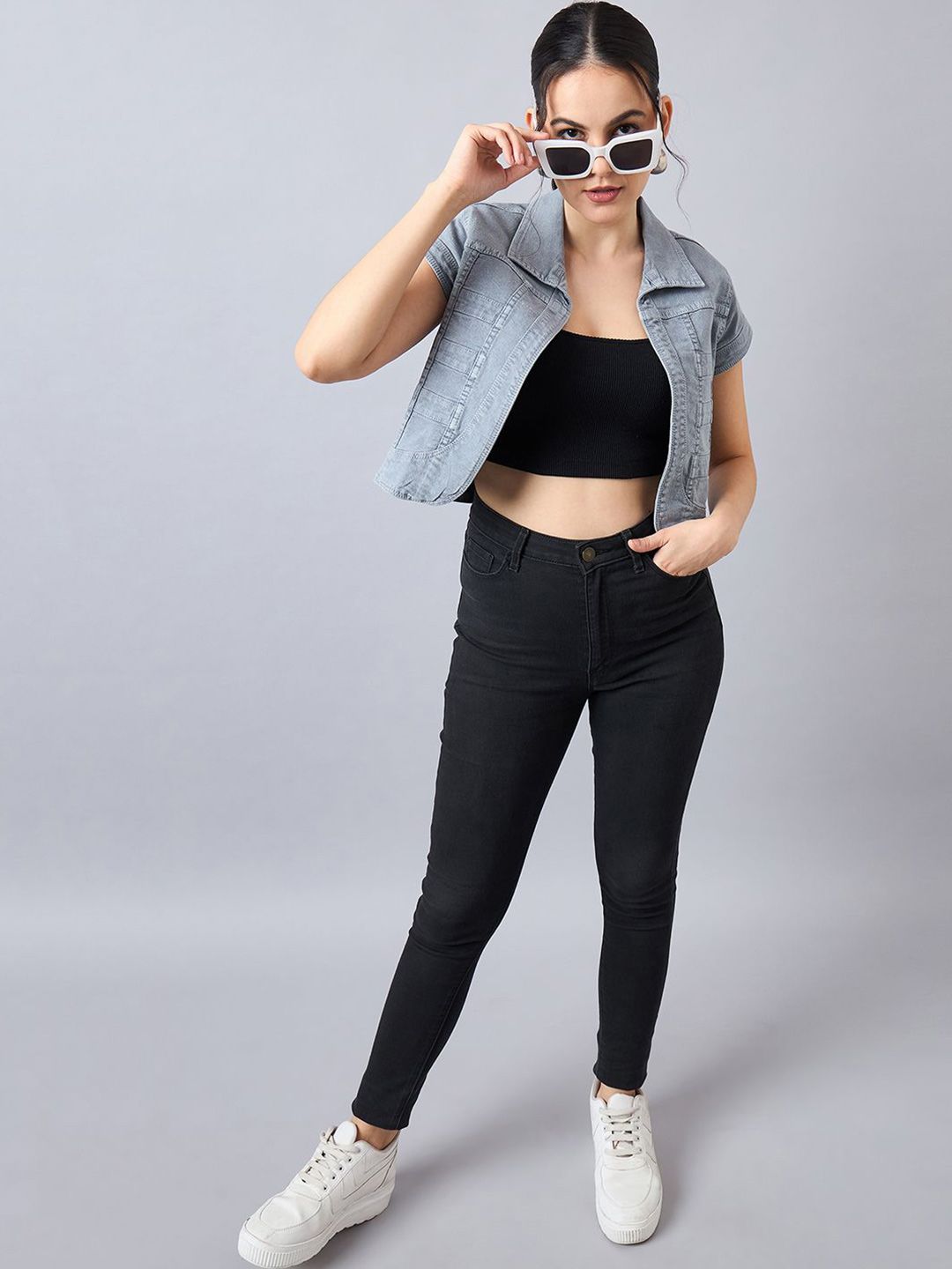 Style Quotient Paneled Cotton Denim Shrug