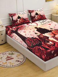 Moda Rapido X KLOTTHE Red & Pink Conversational 400 TC King Bedsheet with 2 Pillow Covers