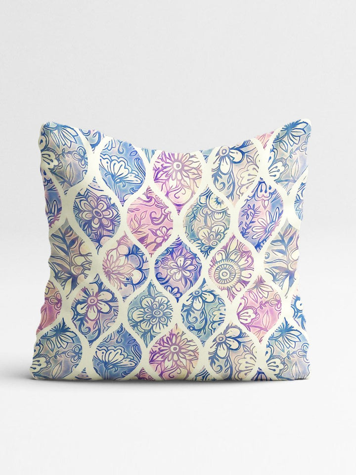 STITCHNEST Blue & Cream-Coloured Set of 5 Geometric Square Cushion Covers