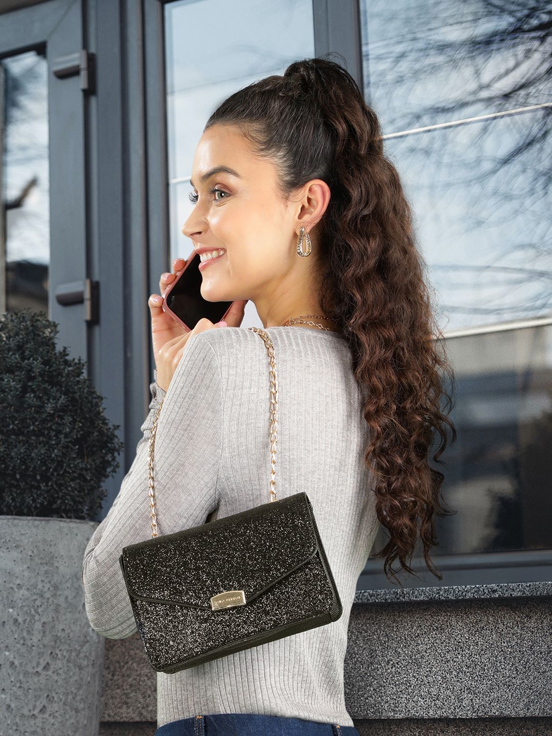 Lino Perros Black Shimmer Sling Bag
