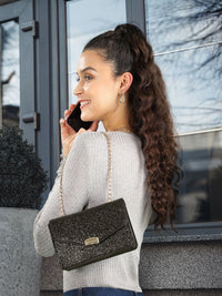 Lino Perros Black Shimmer Sling Bag
