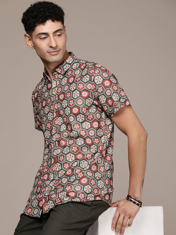 DENNISON Men Brown Comfort Floral Printed Casual Shirt