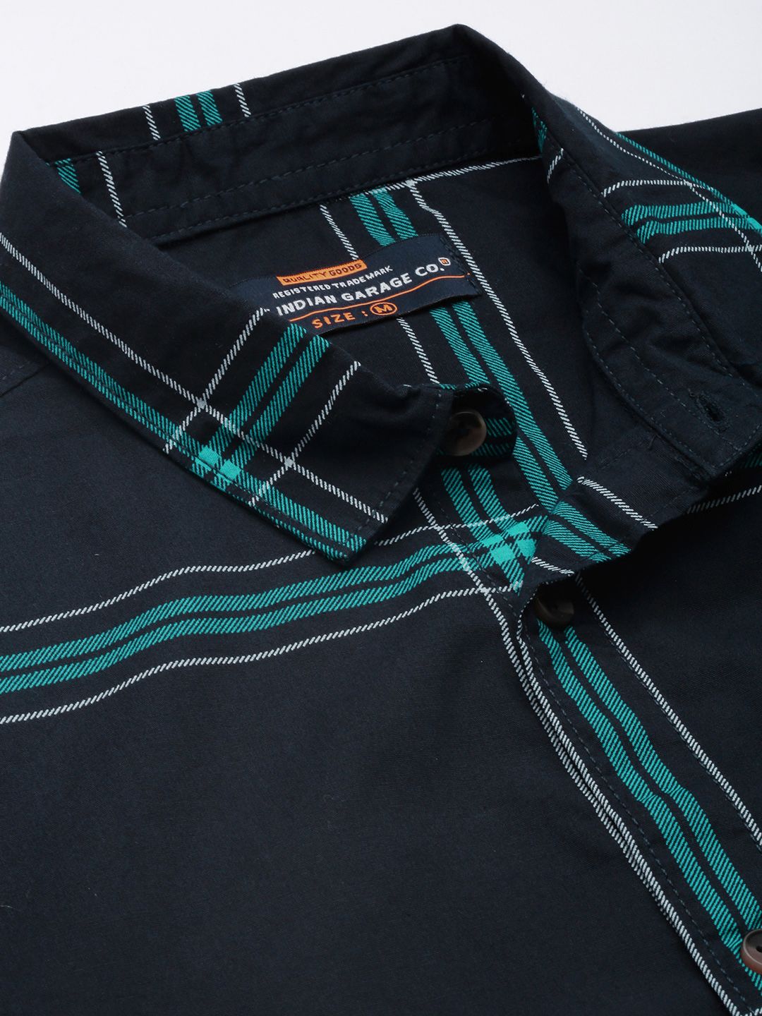 The Indian Garage Co Men Navy Blue Checked Pure Cotton Casual Shirt