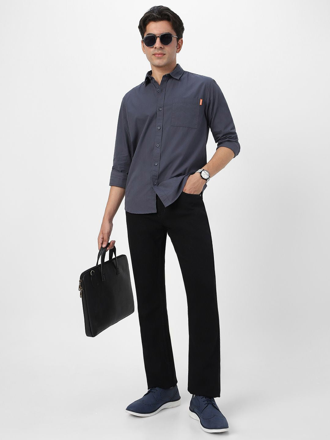 Urbano Fashion Men Spread Collar Solid Cotton Casual Shirt