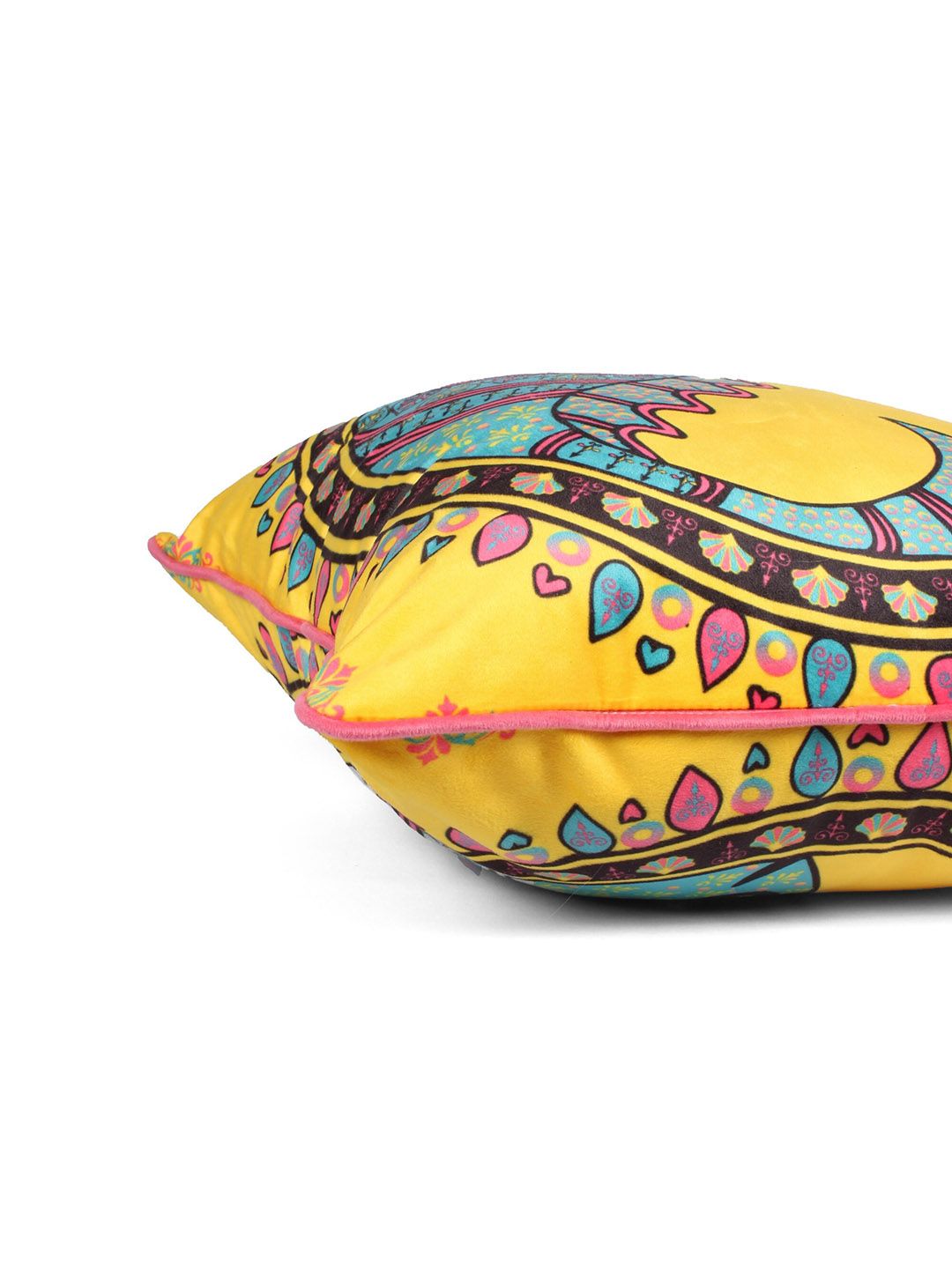 STITCHNEST Yellow & Blue 2 Pieces Ethnic Motifs Printed Velvet Rectangle Cushion Covers