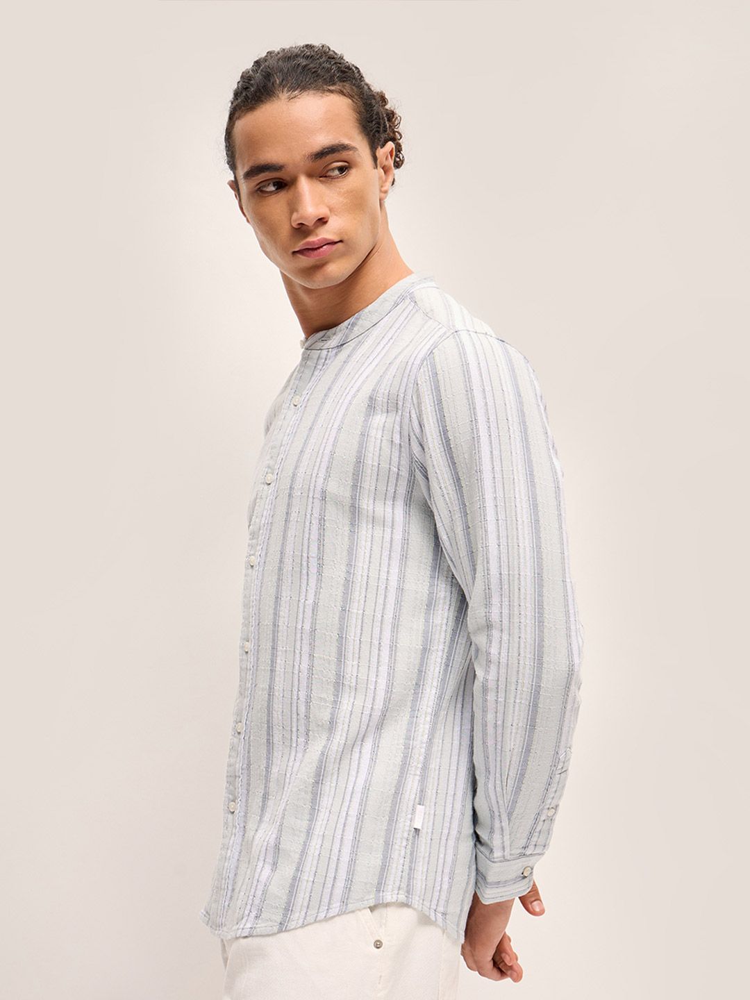 THE BEAR HOUSE Men Striped Slim Fit Pure Cotton Casual Shirt