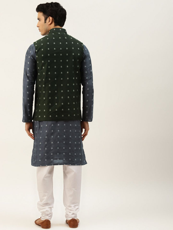 SOJANYA Kurta Motif Etnik Biru Laut Lelaki dengan Jaket Churidar & Nehru