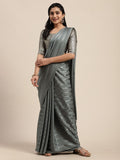 Saree mall Grey Striped Satin Saree