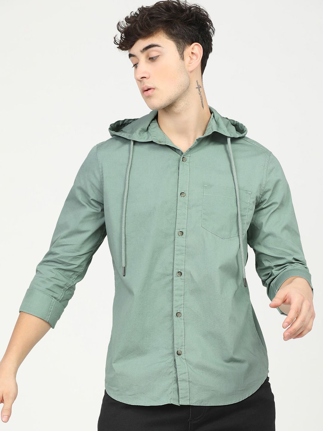 HIGHLANDER Men Green Slim Fit Opaque Casual Shirt