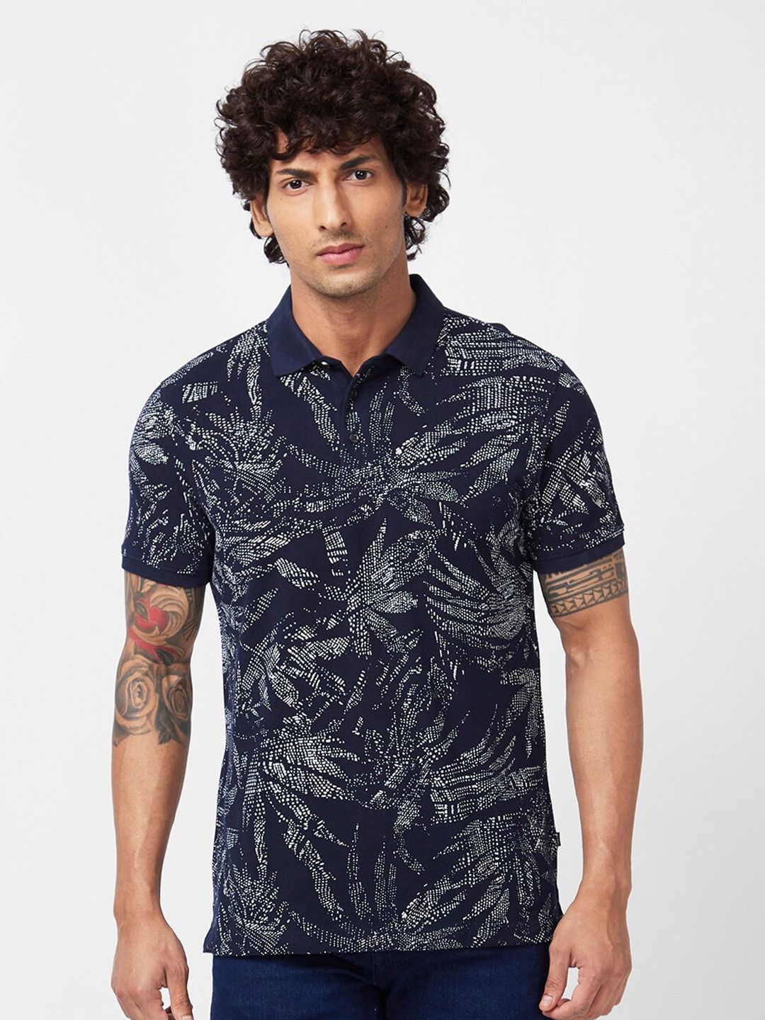 SPYKAR Graphic Printed Polo Collar Slim Fit Cotton Casual T-Shirt