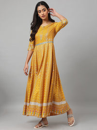 W Yellow Ethnic Motifs Keyhole Neck Ethnic Maxi Dress