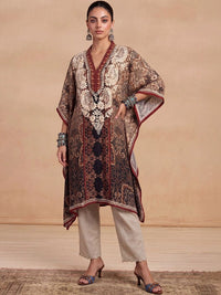 Rumah Wanita Chikankari Motif Etnik Bercetak Lengan Panjang Kerja Benang Crepe Kaftan Kurta