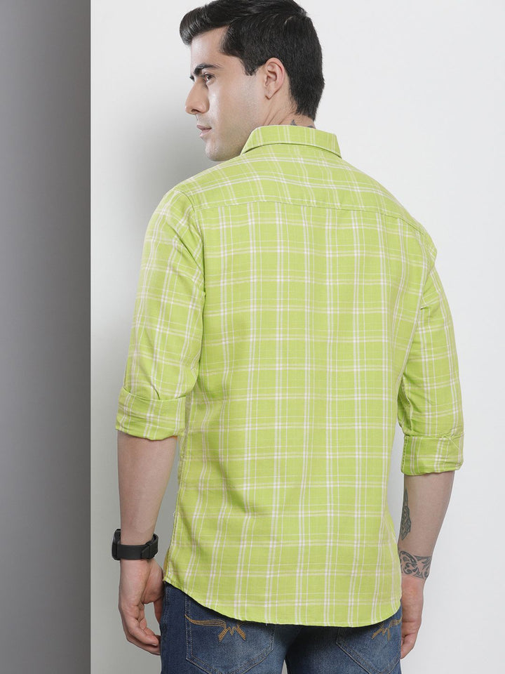 The Indian Garage Co Men Green & White Checked Pure Cotton Casual Shirt