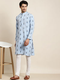 Anug by SOJANYA Men Blue Mandarin Collar Pure Cotton Kurta