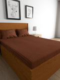 TEAL BY CHUMBAK Coffee Brown Striped Satin 210 TC Queen Bedsheet with 2 Pillow Covers