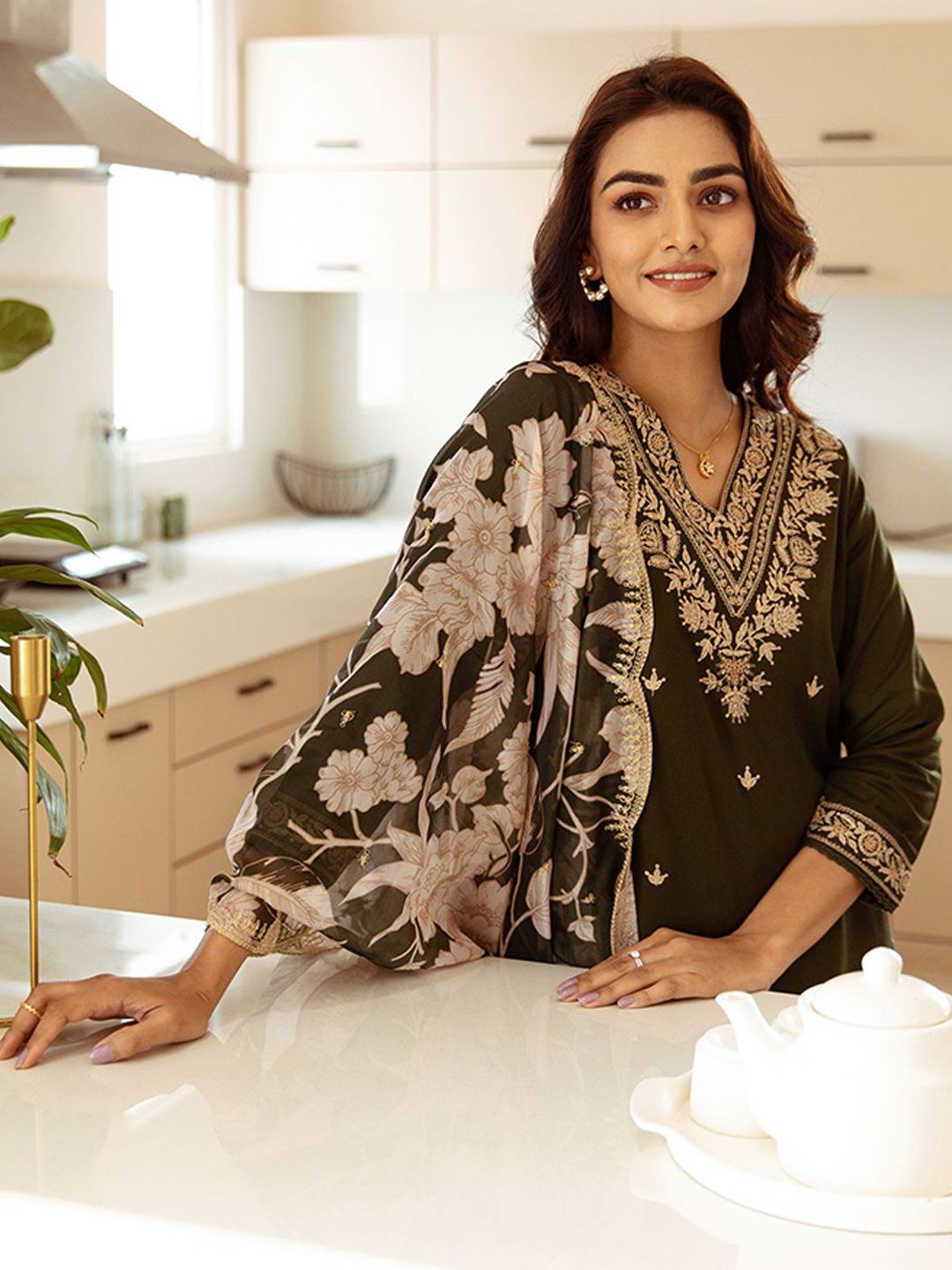Indo Era Ethnic Motifs Embroidered Regular Thread Work Kurta with Salwar & With Dupatta