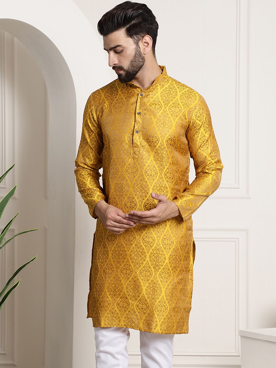 SOJANYA Lelaki Tenunan Design Jacquard Straight Kurta