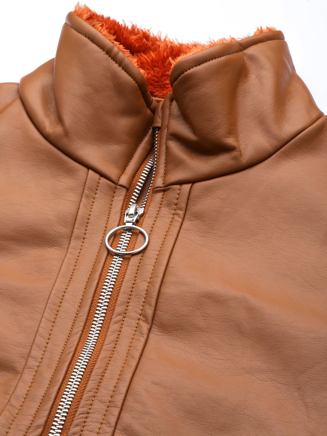 all about you Women Brown Faux Leather Bomber Jacket