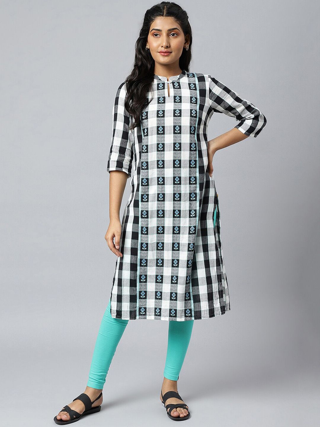 AURELIA Women White Checked Kurta