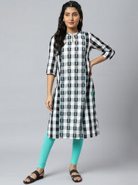 AURELIA Women White Checked Kurta