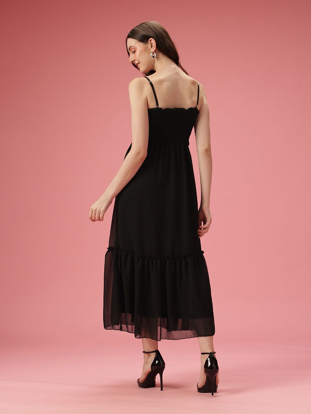 DressBerry Shoulder Straps A-Line Tiered Midi Dress