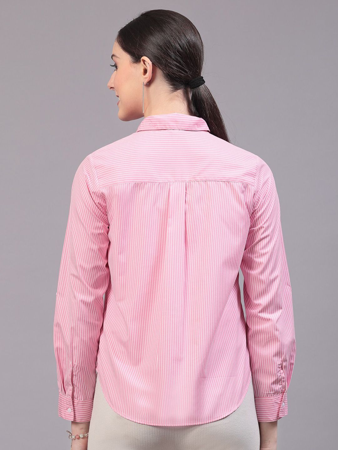 Style Quotient Pink Classic Striped Cotton Formal Shirt