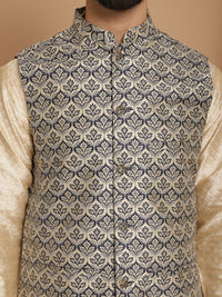 Motif Etnik Anouk Kolar Mandarin Panjang Lutut Sulam Kurta Biasa dengan Churidar