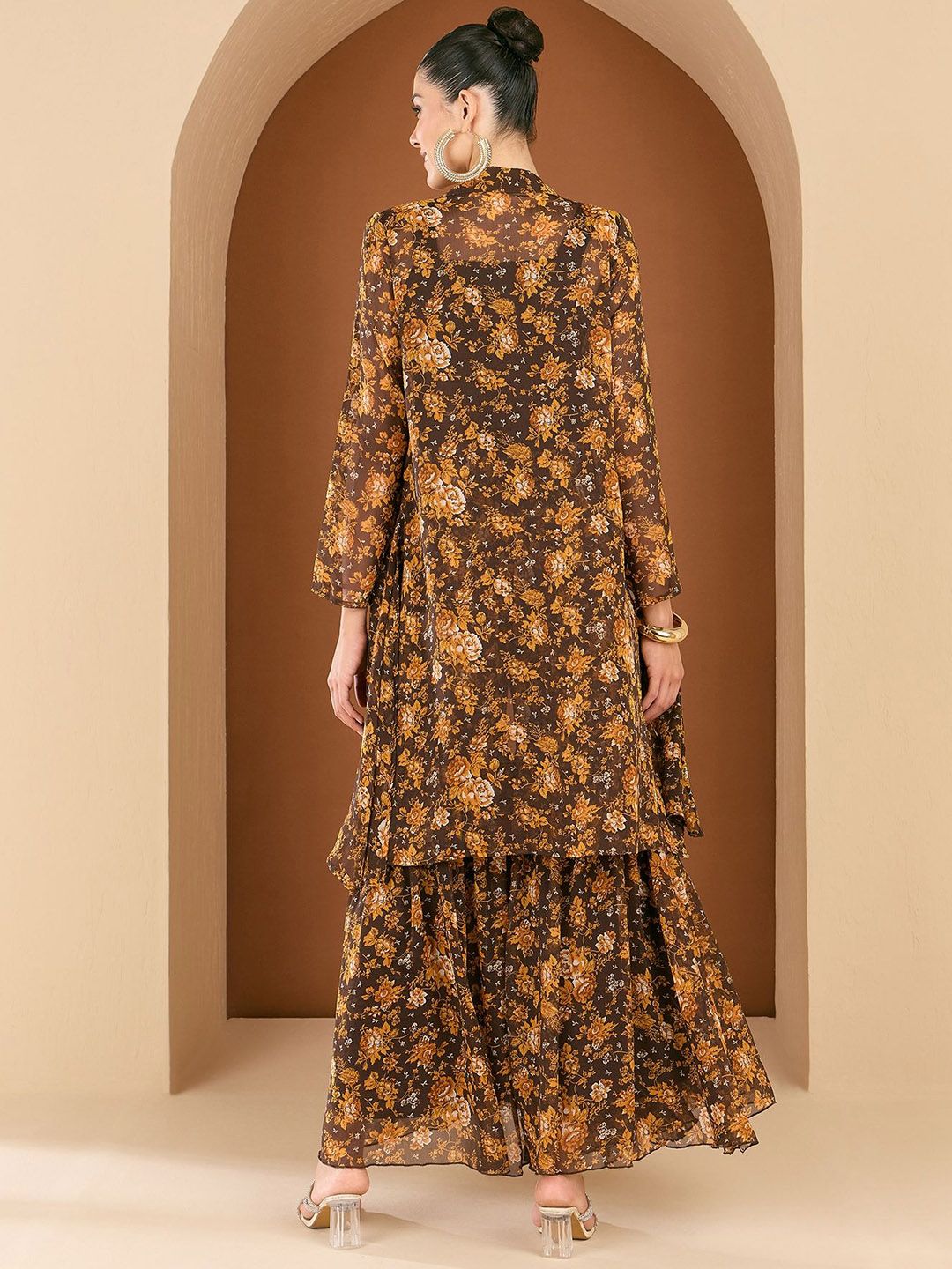 Antheaa embellished Printed Square Neck Top Jacket & Trousers Co-Ords Set